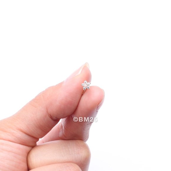 14 Karat Gold Fire Opal Multi-Gem Sparkle Flower Top L-Shaped Nose Ring - Picture 2 of 5